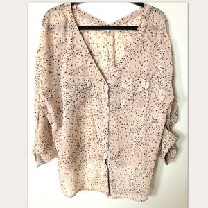Double Zero Beige Heart Star Pattern Blouse Size M